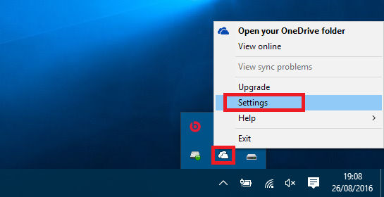 The OneDrive menu on the PC accessed by right clicking the icon