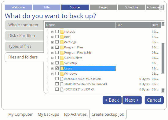 Select the source for the backup using Paragon Backup and Recovery 16