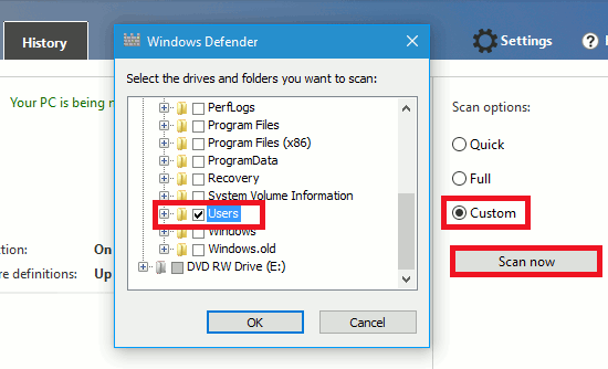 Windows Defender custom scan