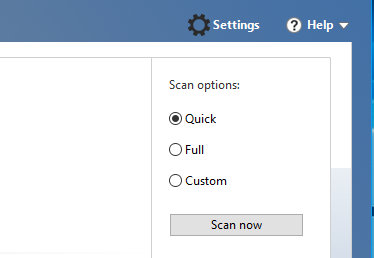 Windows Defender scan options