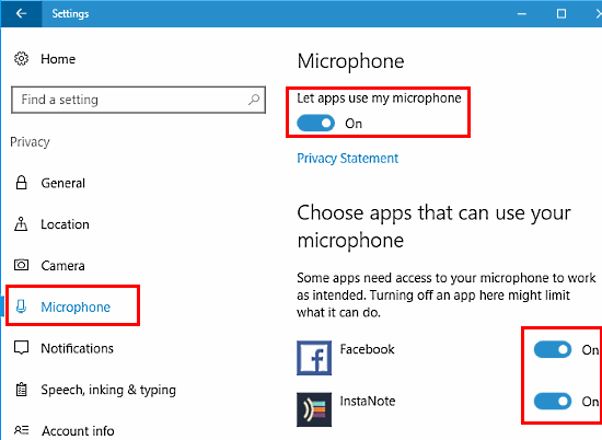 Windows Privacy settings