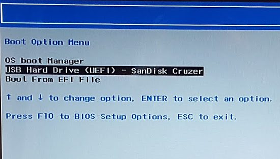 Select the drive to boot the PC from