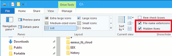 Change the View settings in Explorer in Windows