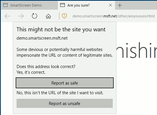 SmartScreen phishing example
