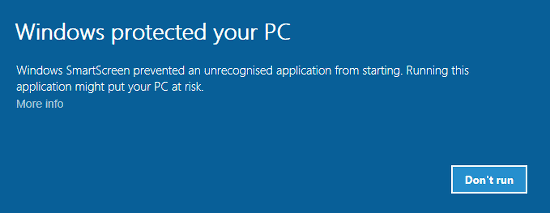 SmartScreen blocks unknown programs