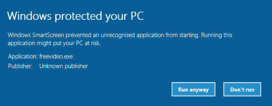 SmartScreen protecting you from bad programs in Windows
