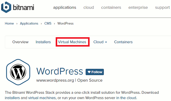 Get a WordPress virtual machine from the Bitnami website