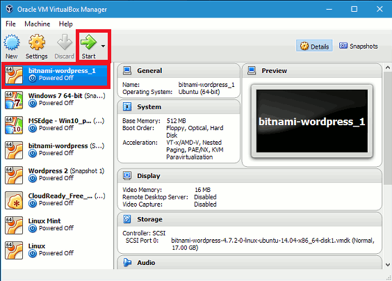 Start a virtual machine in VirtualBox