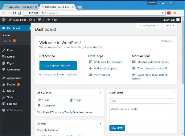 The WordPress admin interface