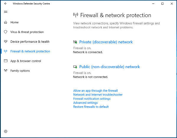 Windows Defender Security Centre in Windows 10 Creator's Update