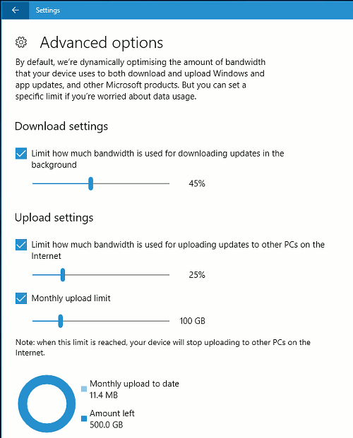 Windows Update delivery optimisation settings