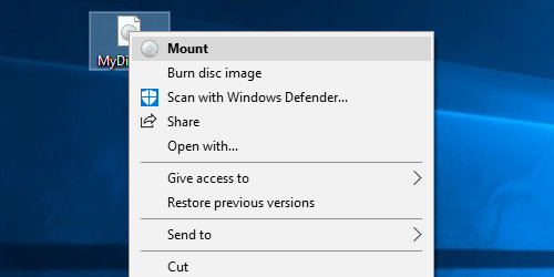 Mount a .iso file in Windows 10