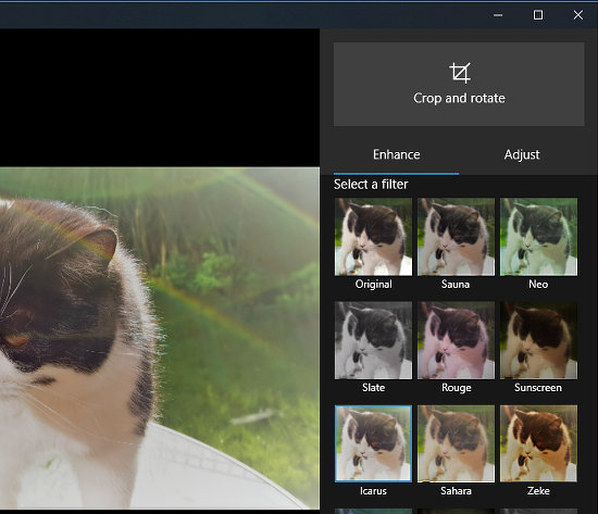 Apply filters to photos in the Windows 10 Photos app