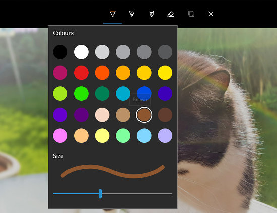 The drawing tools in the Windows 10 Photos app