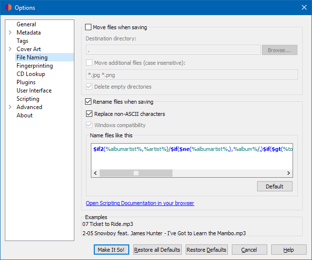 MusicBrainz Picard options